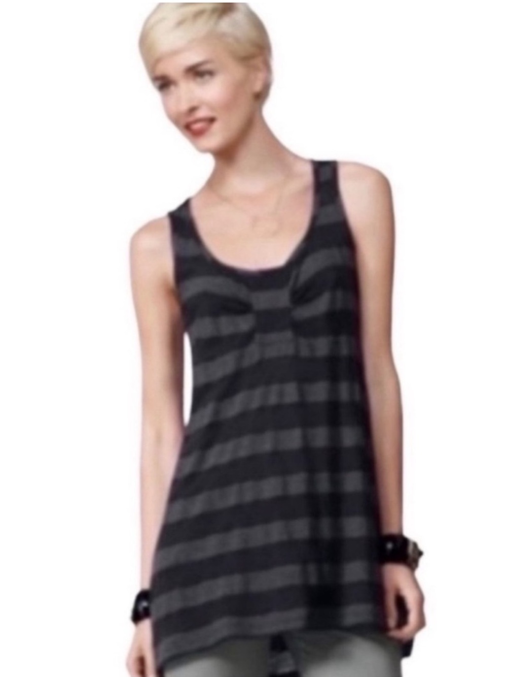 NEW CAbi Black and Grey Stripe Scoop Neck Long Tank Top Size Small